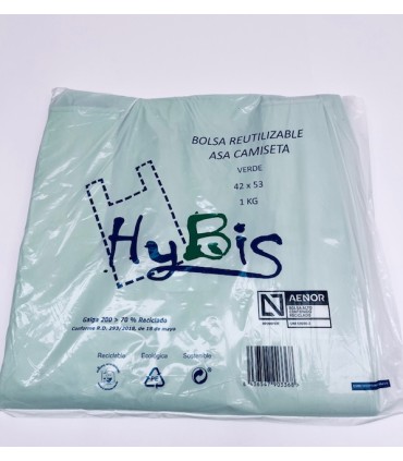 BOLSA ASA VERDE 42X53 AENOR HYBIS PAQUETE 1 KG.