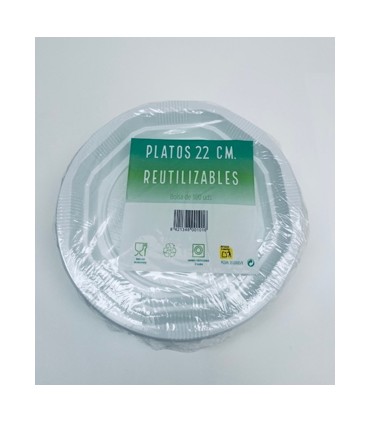 PLATO PLASTICO REUTILIZABLE 22CM PAQ/100